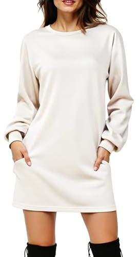 Neteson Robe Pull Femme Hiver à Manches Longues Mini Robe Pull Tunique Décontractée Tricot Élégant Casual Col Rond avec Poches