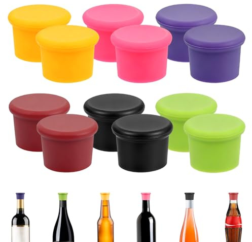 12 Pcs Bouchon Bouteille Vin, Bouchons de Bouteilles en Silicone Réutilisables, Bouchon Bouteille Verre pour Prosecco, Vin, Bière, Champagne Pétillant, Préservant la Chair