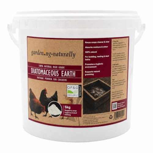 Gardening Naturally Diatomaceous Earth Feed Grade for Poultry – Natural Chicken Coop Powder to Absorb Moisture and Reduce Odour – For Bedding, Nesting Boxes and Dust Baths – 500g, 1kg, 2kg, 5kg