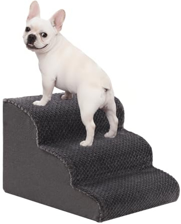 Oiilores Dog Stairs for Small Dogs 15 H, 3-Step Dog Steps Ramp for Couch Sofa and Chair with Anti-Slip Washable Cover and Durable High Density Foam, Pet Stairs for Cats, Grey