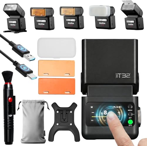 Godox iT32 TTL Kamera Blitz, 2.4GHz HSS 1/8000s Blitzgerät mit Touchscreen, LED-Einstelllicht, integriertem Akku, magnetischem Modulsystem, kompatibel mit optionalen X5-Triggern (separat erhältlich)