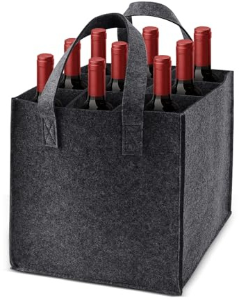 Lunyloer Filz Flaschentasche 9 Fächer je 1,5 Liter, Filz Flaschenträger, Wiederverwendbare Flaschenkorb, Faltbar Flaschenträger, Reißfester Flaschenkorb für Weinflaschen Getränke Bierflaschen