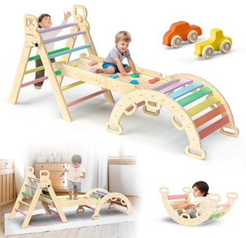 Struttura Da Arrampicata Per Interni 7 In 1, Set Triangolare Da Arrampicata Per Interni Pieghevole In Legno Con Scala, Scorrevole, Rampa E Arco, Per 1-6 Bambini Piccoli E Neonati