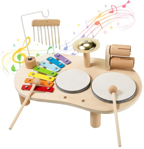 Smartwo Wooden Baby Musical Instrument, Toddler Toy Drum Xylophone Set