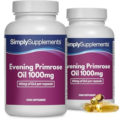 Nachtkerzenöl 1000mg Kapseln | Unterstützt das hormonelle Gleichgewicht & gesunde Haut | Mit zusätzlichen Vitaminen B6 & E | 360 Kapseln = 4 Monatsvorräte | Hergestellt in Großbritannien