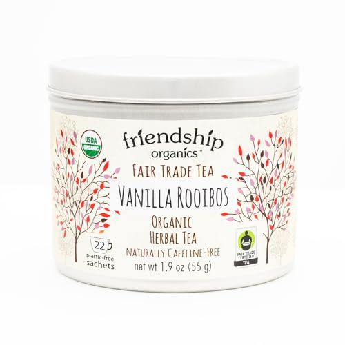 Friendship Organics Vanilla Rooibos Tea Bags, Organic and Fair Trade Herbal 22 Count