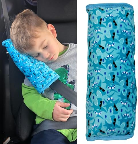 HECKBO Shark Fish car Seatbelt Pillow for Children - Machine Washable - Girl boy Kids Children Soft car seat Belt Cover Sleeping Pillows Protection car Travel Pillow Cushion Vacation
