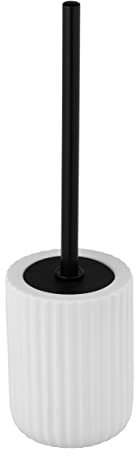 WENKO WC-Garnitur Belluno, hochwertiger Bürstenhalter aus Stabiler Keramik mit modernen Rundungen, hygienisch auswechselbarer Bürstenkopf, geriffelte Soft-Touch Oberfläche in Mattweiß, Ø 11,5 x 42 cm