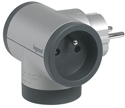 Legrand - Drehbare Steckdosenleiste mit 2 Seitensteckdosen mit Erdung + USB Type-A+ Type-C- Aluminium und Dunkelgrau