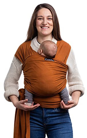 CuddleBug Babytragetuch ab Geburt bis 36 Monate (3,2-15,8 kg) - Kuscheliges & Elastisches Tragetuch Baby, Verstellbar von XS bis XXL, Stillfreundlich & Einfach zu Binden (Braun)