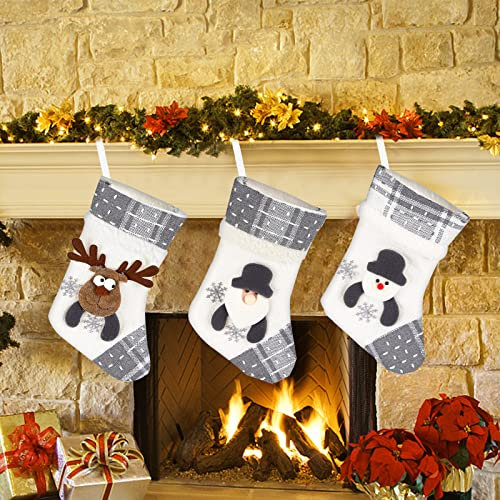 Gukasxi 3 Stück Weihnachtsstrumpf Set Nikolausstiefel zum Befüllen Nikolausstrümpf Rentierstrumpf Nikolaus Strumpf Geschenktüt Kamin Hängestrümpfe für Weihnachtsbaum Weihnachtsdeko