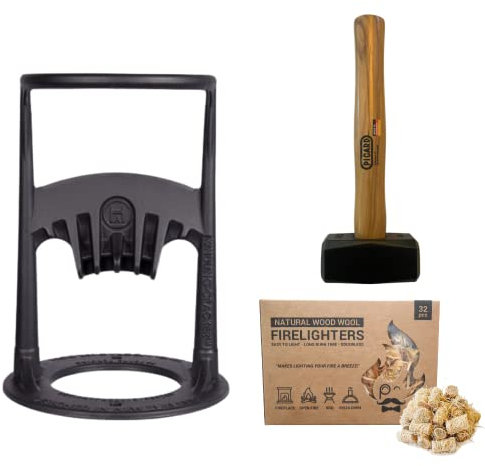 Kindling Cracker™ - Divisor de leña original con martillo de trineo y encendedores naturales