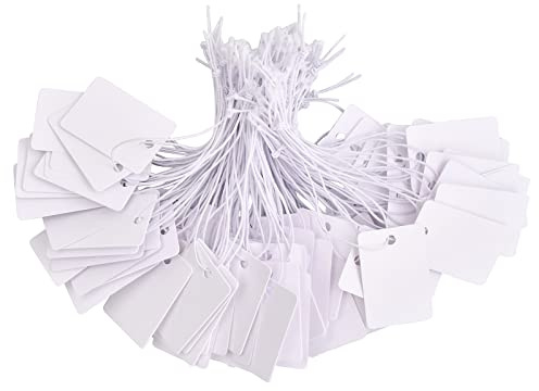 Xzeemo 100 piezas Etiquetas de Precio 20×30mm, Etiquetas de Marcado con Cuerda, Mini Etiquetas Precio de Joyeria, Etiquetas de Papel kraft en Blanco para Ropa Joyería Exhibición de Artesanía (Blanco)