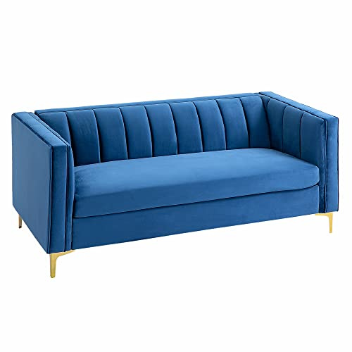 HOMCOM Divano 3 Posti Economico in Velluto con Imbottitura e Gambe Dorate, Divano con Braccioli e Cuscino Sfoderabile, Blu