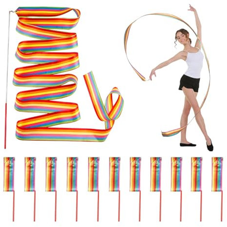 MINZHI 12 Stück Tanzband 2M Band Tanzbänder,Rhythmische Tanzbänder,Mehrfarbig Gymnastikband Tanzband,Rhythmische Sportgymnastik Band,Geeignet für Schulen, Familien, Kunstaufführungen, Zirkus (Farbe)