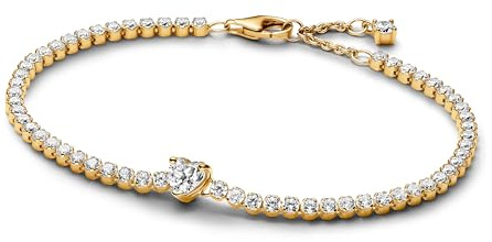 PANDORA Timeless 560041C01-16 - Pulsera de tenis de plata de ley chapada en oro de 14 quilates y circonitas cúbicas, 16 cm, 16cm, Plata de ley, Circonita cúbica