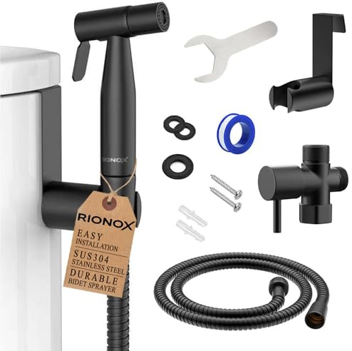 Rionox Bidéspruta – justerbar vattentrycksstråle för toalett, handhållen bidé för toalett, enkel installation, rostfritt stål av hög kvalitet, hållbara inre, läckagesäker design (matt svart)