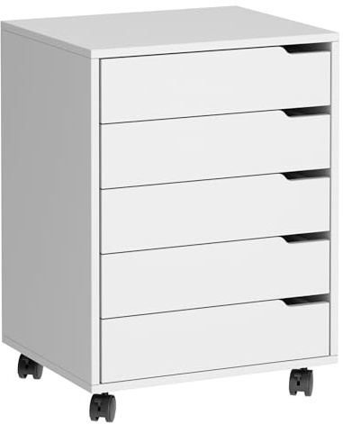soges Vertikaler Aktenschrank mit 5/7 Schubladen, mit Rollen, mobiler Aktenschrank mit Griffen, Büroaufbewahrung, rollbarer Schubladenschrank für Heimbüro (weiß, 65 cm hoch, 5 Schubladen)