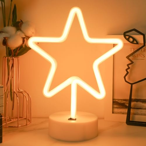 JEMESI Luce al neon stellare, luce notturna batteria/USB, LED bianco caldo, decorazione casa, compleanno, bar, feste