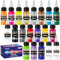 Roizefar Lot de 18 peintures acryliques + 2 diluants aérographes pour bricolage, aquarelle, peinture à l'huile, etc. Séchage rapide, couleur fluo opaque 20 ml/boîte