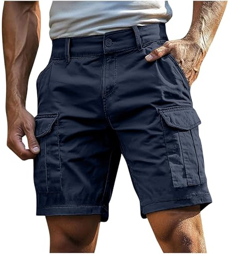 Cargo shorts herr korta byxor med dragkedja och knapp, flera fickor, korta byxor, Bermuda cargoshorts, utomhus, arbetsshorts, klassiska skurna sportshorts
