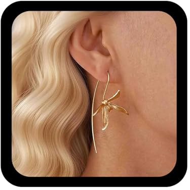 Cybche Boucles D'oreilles Iris En Métal Doré Boucles D'oreilles Fleurs Pendantes Longues Fleuries Enfilées Fleurs Minimalistes Bijoux Pour