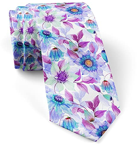 Smal hals slips transparent lila klematis blommor på smala slipsar casual jul slipsar nyhet slips för bal affärsuniform