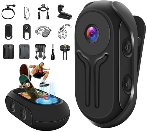 Nisanuki Camara Deportiva 1080P HD, Mini Cámara Video Acción 120° Cámara Casco Moto Bicicleta Videocámara con Pantalla Visión Nocturna, Montaje Magnético Varios Accesorios para Deportes y Actividades