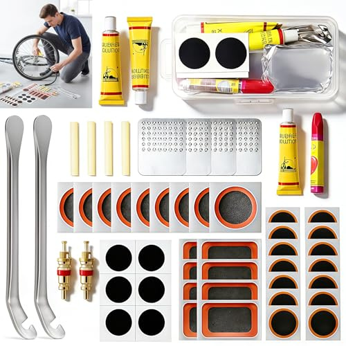 Probuk Kit Riparazione Camera d'Aria Bici 56 Pezzi, Set Toppe Universali per Bicicletta, Moto, Auto e BMX – Kit Pratico per Tutti Gli Pneumatici in Gomma Gonfiabili