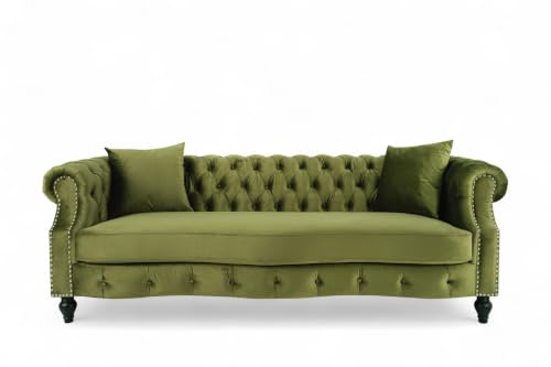 Lovesofas Sage Green Velvet Chesterfield Sofa – Luxury 3 Seater Sofa with Deep Button Tufting, Solid Wood Frame & Durable Fabric Green Couch for Living Room & Modern Interiors - RICHMOND