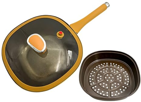 Sartén Para Saltear De 12 Pulgadas De Profundidad Con Tapa - Sartén De Aleación De Titanio, Mango Ergonómico, Tamaño De 45x30x10 Cm, Calentamiento Uniforme Antiadherente | Utensilios De Cocina Olla Sa