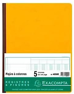 Exacompta Piqûre, 5 colonnes sur 1 page, 31 lignes, 80 pages
