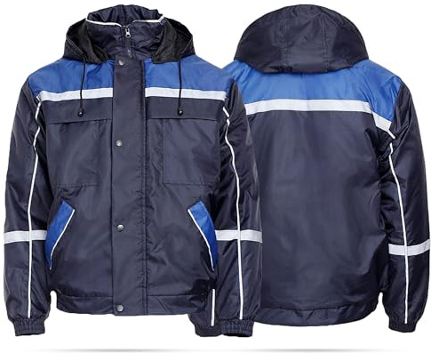 MAZALAT work wear Giacca da Lavoro Invernale Uomo, con Cappuccio, Impermeabile, A Prova di Vento, Giacche da Lavoro, Caldo, Bande Riflettenti, Giubbotto da Lavoro Inverno, Blu, 3XL