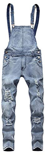 FANSU Salopette Homme Jean, Homme Combinaison Pantalon Loose Jean Overalls Grande Taille Déchiré Denim Skinny Mode Streetwear Pants (M,Bleu Clair)