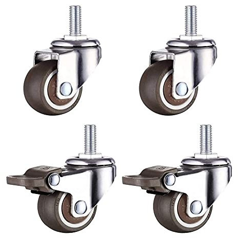 Möbelrolle,4 Stück Lenkrollen Rollen für Möbel M6x15mm mit Gewinde 32mm Weichgummi TPE Gewinde Mini Rollen Möbelrollen für Kleine Geräte und kleine Möbel(2 Stück mit Bremse)
