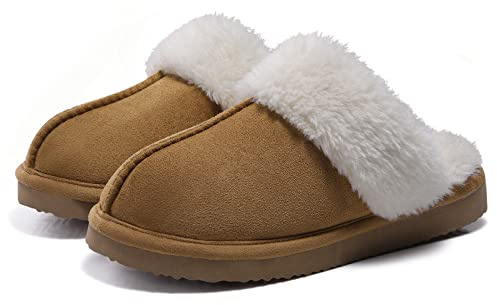 Litfun Women's Fuzzy Memory Foam Slippers Fluffy Winter House Shoes Indoor and Outdoor, Chestnut 6-6.5