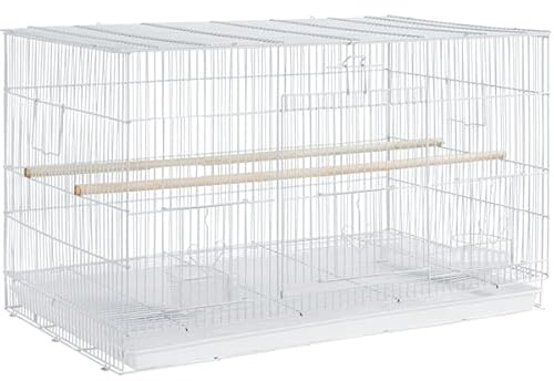 Abician Cage à Oiseaux avec Espace Spacieuse, Plateau Coulissant, 2 Perchoirs en Bois, Petits Oiseaux, Perroquets Perruches Conures Pinsons, 77,5 x 46,5 x 46cm Blanc