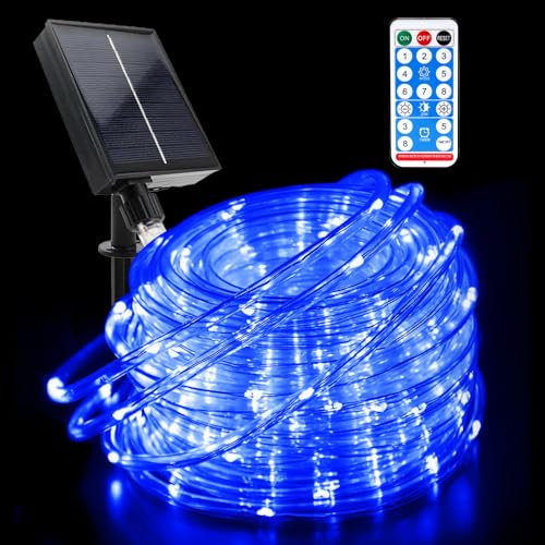 GHONLZIN Solar Cadena de Luces, Impermeable Tubo Iluminación Control Remoto 22 Metro 8 Modos 200 LED Manguera Iluminación Solar para Navidad Fiestas Bodas Patio Jardines Festivales Decoración