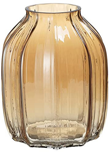 Grande vaso in vetro ambrato per fiori a coste, alto da pavimento, 21 cm, vaso decorativo per casa, tavolo, centrotavola, fiori, decorazione e fattoria (marrone, 21 cm)