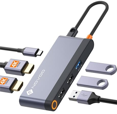 NOVOO USB C Hub Tripler Display 6 in 1 Mit Dual HDMI, Dockingstation für Dual Monitor, 100W PD, 3x USB, Dock für Dell, HP, Lenovo, ASUS, Microsoft