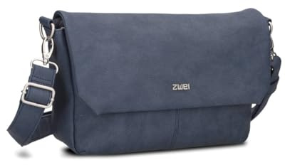 Zwei Damen Handtasche Mademoiselle.M M60 Umhängetasche 3 Liter breite Crossbody-Bag Magnetklappe Reißverschluss inklusive Schlüsselband klassisch-elegante Abendtasche (nubuk-blue)