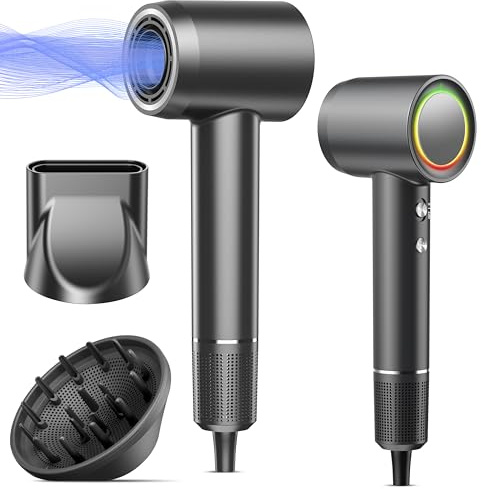 OIMYE Hair Dryer, 160000RPM High Speed Ionic Hairdryer, Fast Drying, 500 Million Negative Ions, Smart Heat Control, Quiet, No Heat Damage, Anti-Frizz, Lightweight Blow Dryer with Diffuser & Nozzle