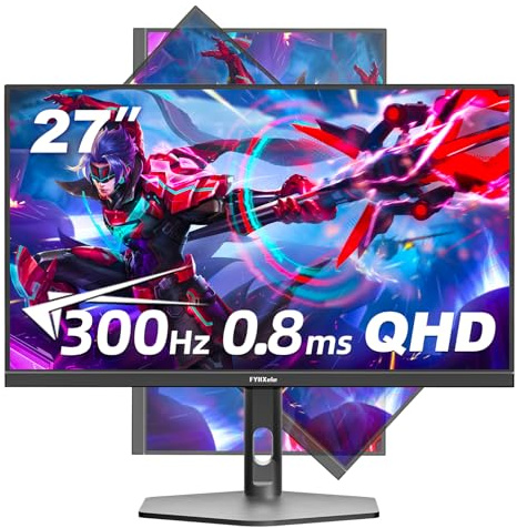 FYHXele Gaming Monitor 27 Zoll, 300Hz Computer Monitor, QHD Fast IPS Panel, 0.8ms GTG PC Bildschirm, Verstellbarer Ständer für vertikale und VESA, Anti-Blaulicht, Schwarz