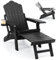 RELAX4LIFE Folding Adirondack Chair, All-weather HIPS Patio Lounge Armchair with Adjustable Backrest & Retractable Footrest, Garden Fire Pit Chair Reclining Deck Seat for Lawn, Backyard (Black)