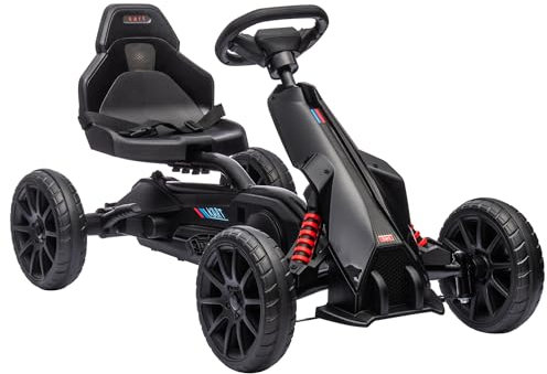 HOMCOM Gokart Tretauto mit Handbremse, verstellbarem Sitz, Vor- und Rückwärtsgang, Tretfahrzeug Kinderspielzeug für Kinder 3-8 Jahren Schwarz