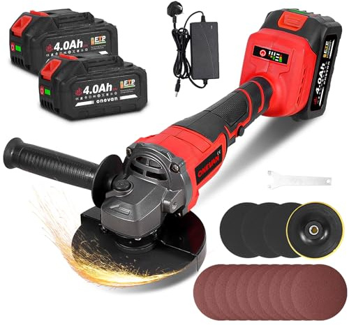 Cordless Angle Grinder 125mm, 700W Brushless Angle Grinder, Battery Grinder with 3-Speed, 3 Discs, 10 Sandpapers, Carry Case, 2×4.0Ah Batteries, for Cutting/Grinding/Polishing