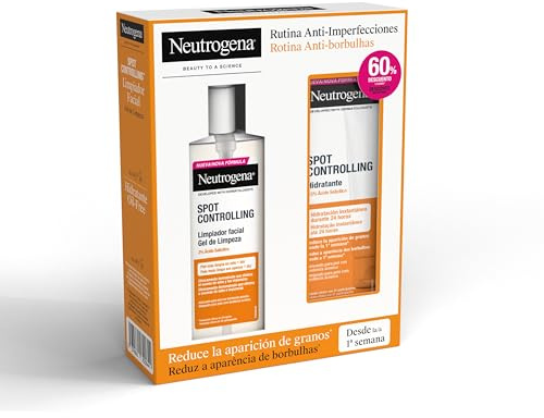 Neutrogena Spot Controlling Rutina de Hidratante Facial (50 ml) y Limpiador Facial (200 ml), set con ácido salicílico para pieles propensas al acné, suave con la piel