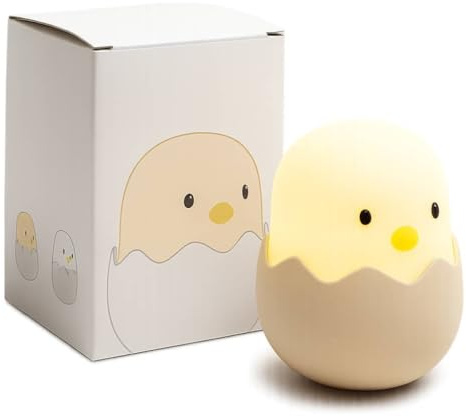 Shopia Luz Bebe Nocturna Quitamiedos Infantil de Silicona - Lampara Pollito Táctil, Recargable y Portatil con Luz Calida Regulable para la Habitacion del Bebe