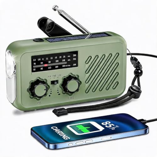 Radio Emergenza a Manovella con Solare & Power Bank 2000mAh, Radio AM/FM con Allarme SOS e Luce Lettura, Radio Dinamo per Blackout Campeggio Auto