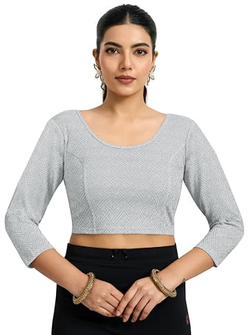 TRENDMALLS Women's Polyester Elastane Zari Stretchable Round Neck 3/4 sleeves Blouse Choli Stylish Saree Blouse Ready to Wear